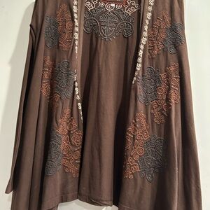 Johnny Was Brown Embroidered Cardigan